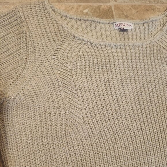 Merona Women’s Small Oversize Knit Tunic Sweater Hi Low Hem Neutral Cozy Layer - Picture 3 of 7